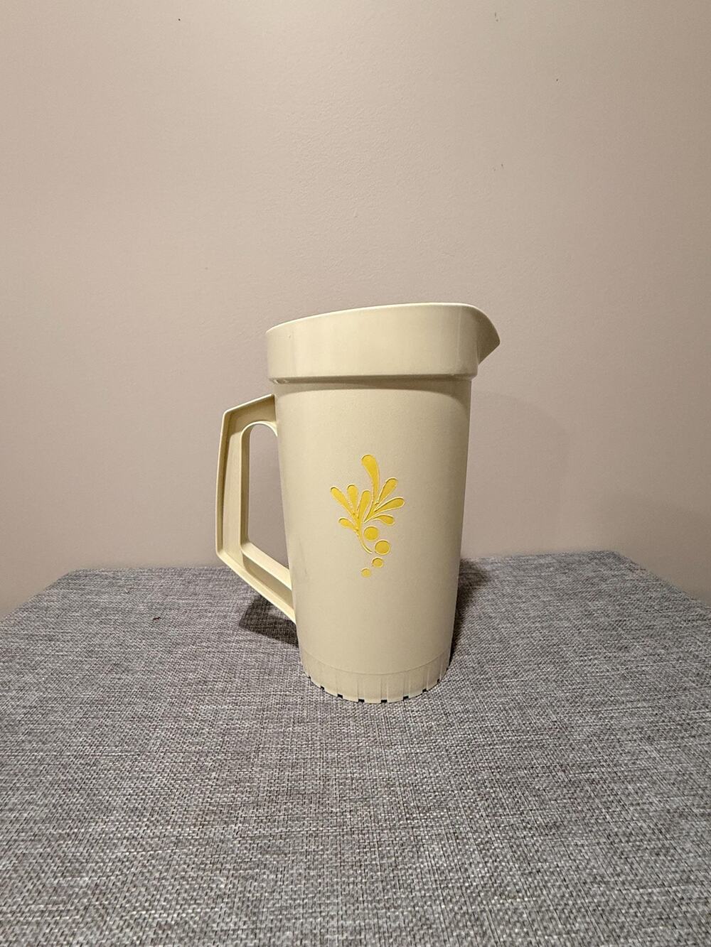 Vintage 1970s Tupperware 2 Qt Pitcher, Almond Cream Yellow Floral (No Lid)